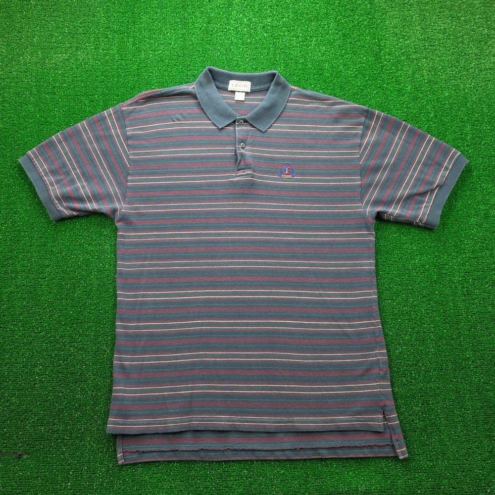 Vintage IZOD Polo Shirt Mens XL‎ Striped Crest Logo Golf Casual Cotton